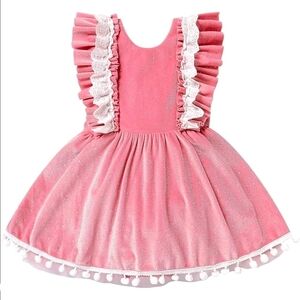 IMEKIS - Pink Velvet Pom Pom Baby Romper Dress